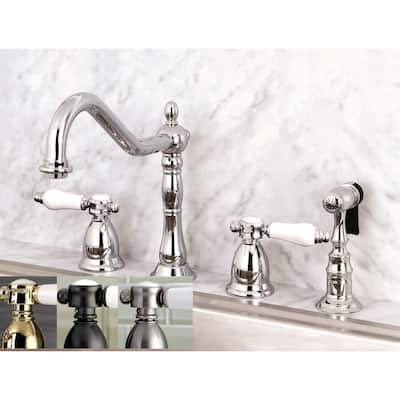 Kingston Brass Victorian Porcelain-Handle Kitchen Faucet w/ Side Sprayer