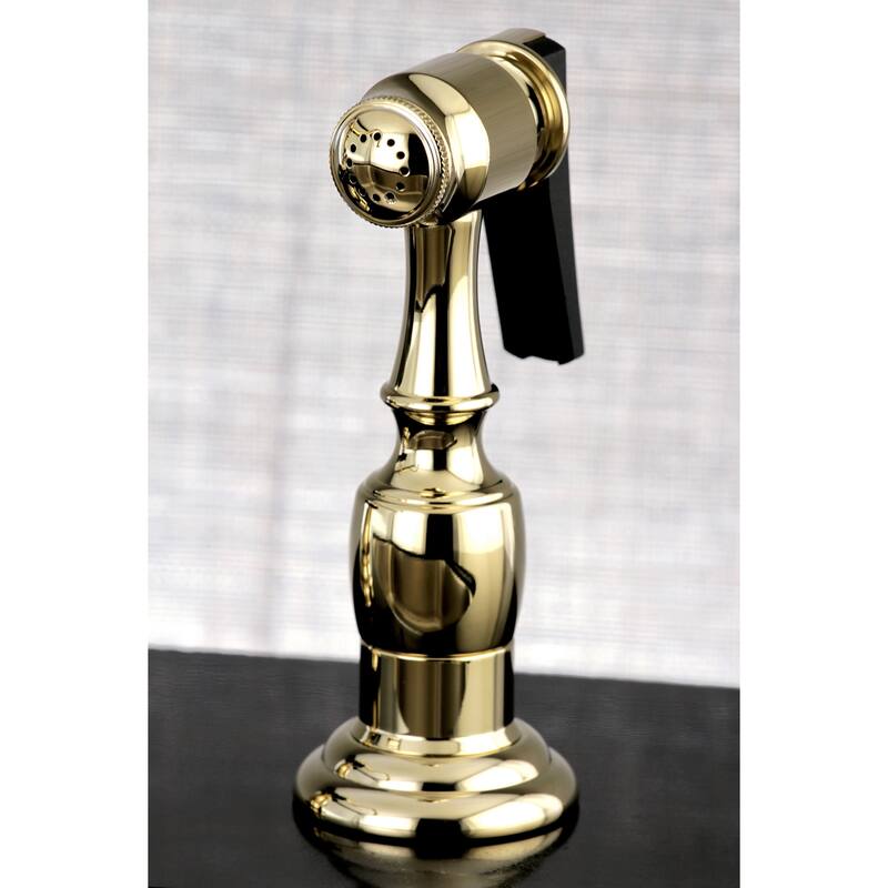 Kingston Brass Victorian Porcelain-Handle Kitchen Faucet w/ Side Sprayer - Polished brass