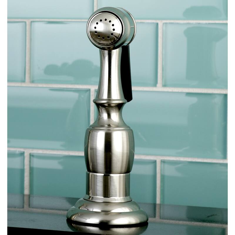Kingston Brass Victorian Porcelain-Handle Kitchen Faucet w/ Side Sprayer - satin nickel