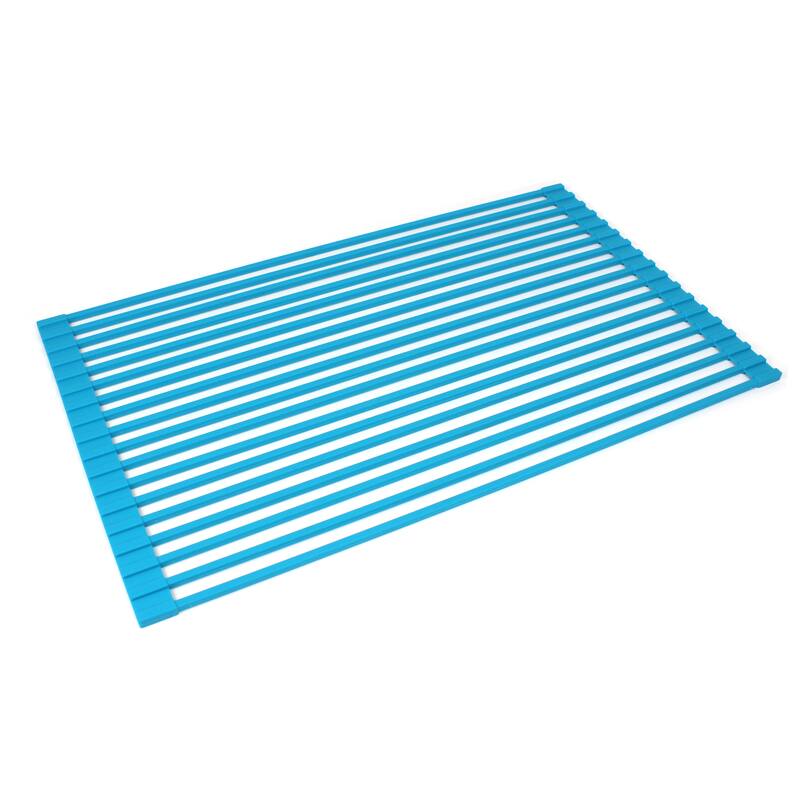 20-3/8 Inch Silicone Multipurpose Roll-up Dish Rack For Stainless Steel Kitchen / Island / Bar Sinks - Blue Silicone Dish Rack