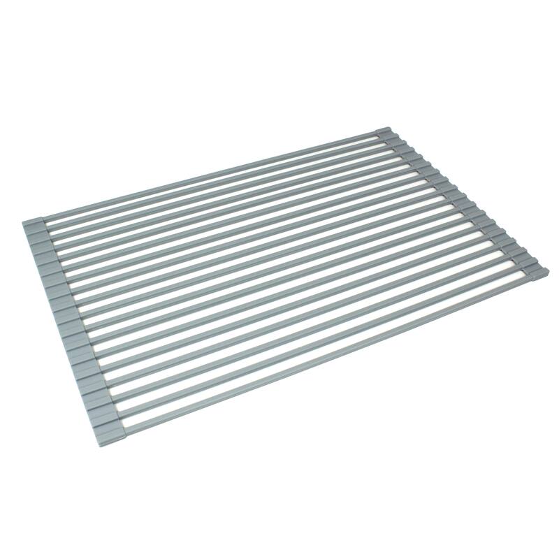 20-3/8 Inch Silicone Multipurpose Roll-up Dish Rack For Stainless Steel Kitchen / Island / Bar Sinks - Gray Silicone Dish Rack
