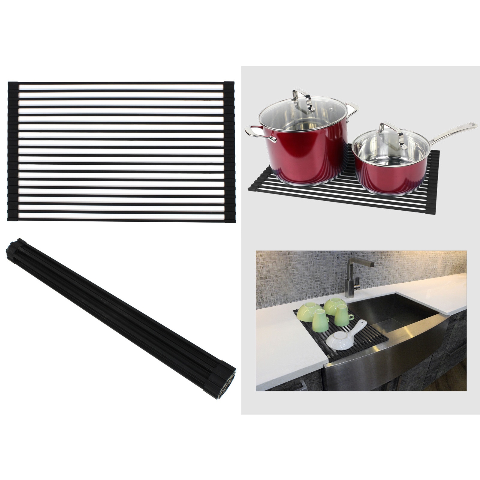 20-3/8 Inch Silicone Multipurpose Roll-up Dish Rack For Stainless Steel  Kitchen / Island / Bar Sinks - On Sale - Bed Bath & Beyond - 14536461