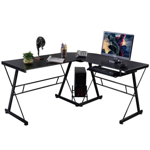 Porch & Den Champlain Glass L-shaped PC Laptop Computer Desk w/Keyboard Tray