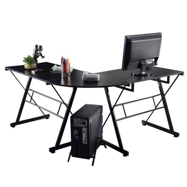 Porch & Den Champlain Glass L-shaped PC Laptop Computer Desk w/Keyboard Tray