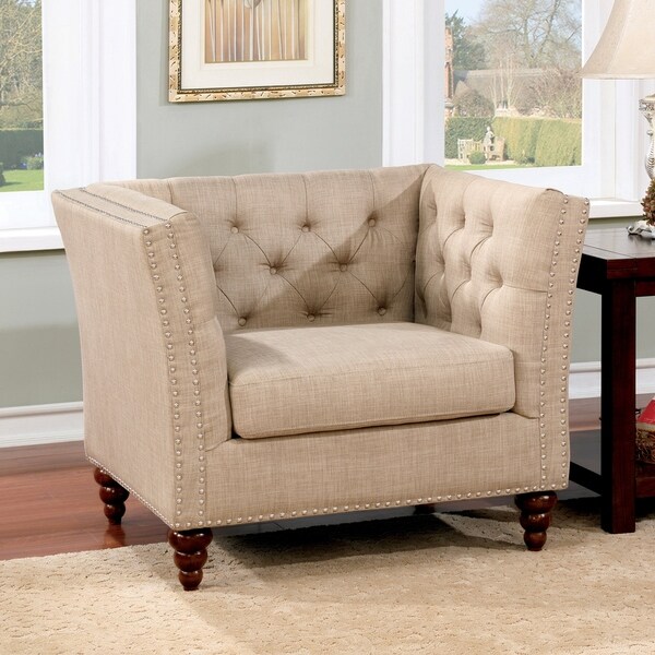 Beige Fabric Tufted Armchair 