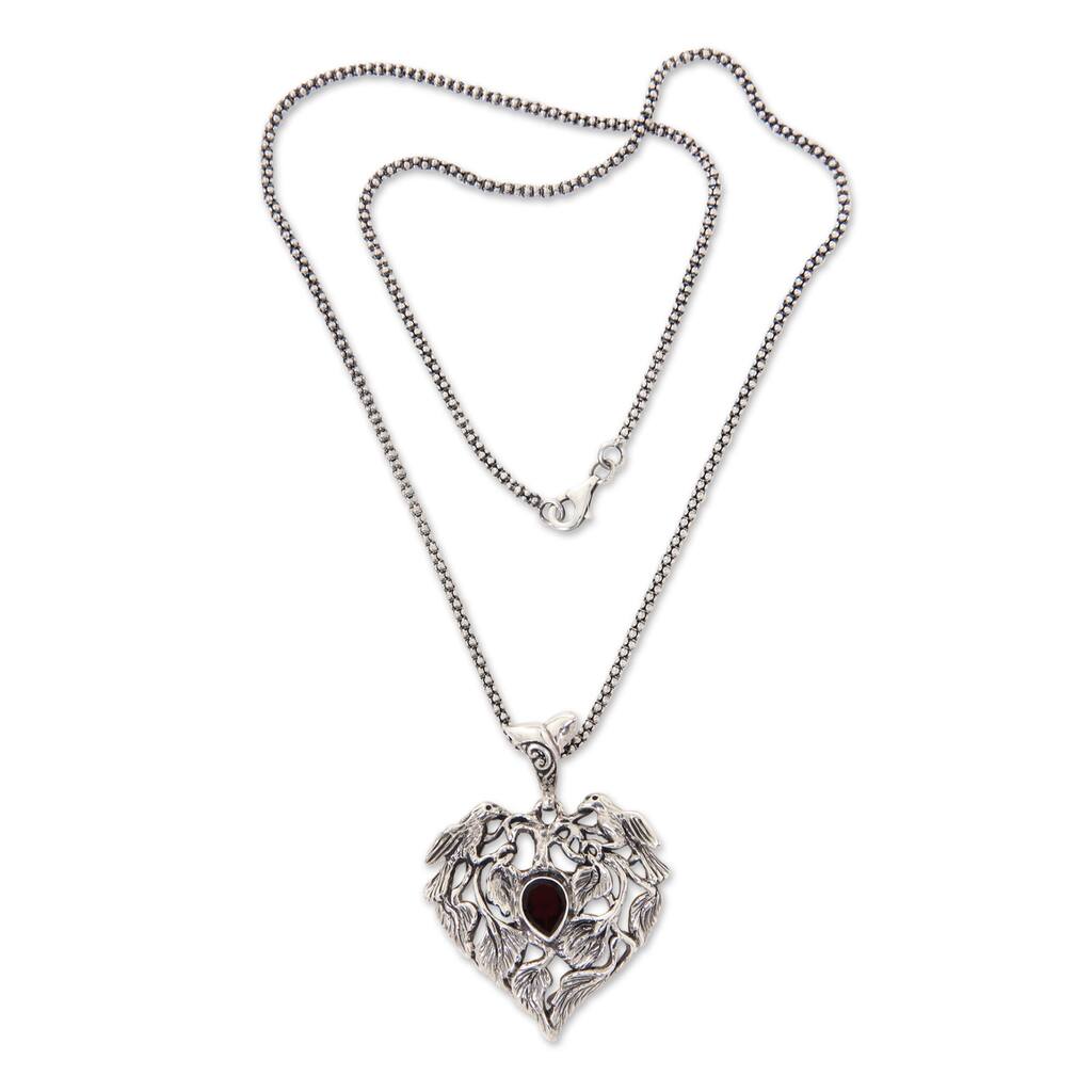 Handmade Garnet Pendant Necklace, 'Build Our Nest' (Indonesia)