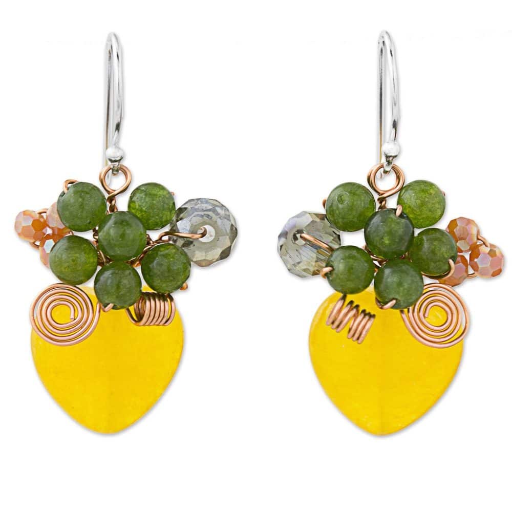 Handmade Quartz Dangle Earrings, 'Love Garden in Yellow' (Thailand) - 1.4*0.7