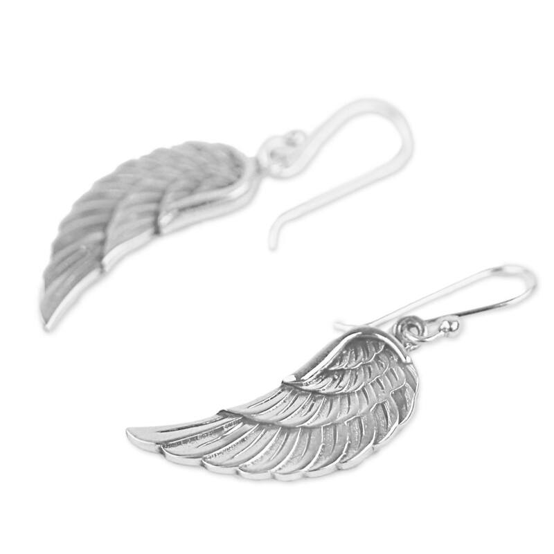 Sterling Silver Dangle Earrings, 'Loving Wings' - 1.6*0.6