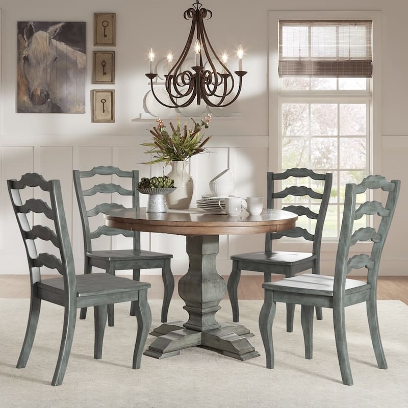 Eleanor Sage Green Round Solid Wood Top Ladder Back 5-piece Dining Set by iNSPIRE Q Classic