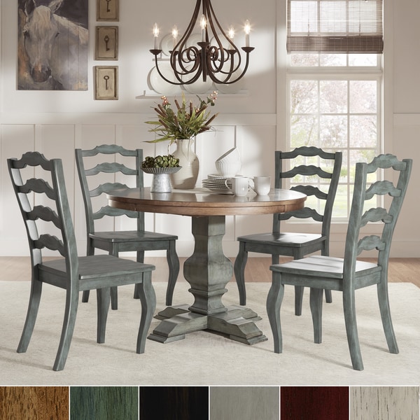 Eleanor Sage Green Round Solid Wood Top Ladder Back 5 Piece Dining Set By Inspire Q Classic