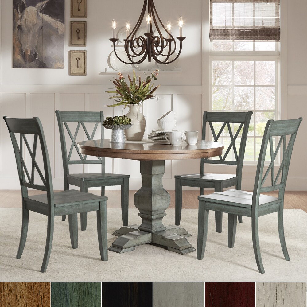 5-piece Rustic Charm Round Dining Set with 3 Upholstered Chairs and Curved Bench for Dining Room, Kitchen and Living room