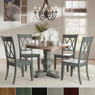 Eleanor Sage Green Round Solid Wood Top Double X Back 5-piece Dining Set by iNSPIRE Q Classic