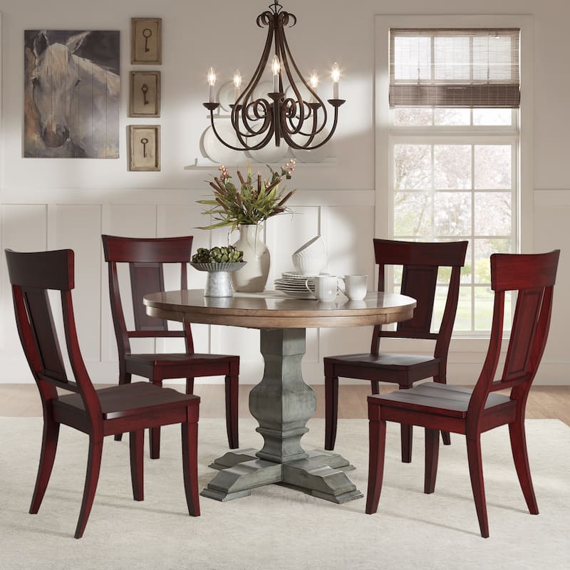Eleanor Sage Green Round Solid Wood Top Panel Back 5-piece Dining Set by iNSPIRE Q Classic