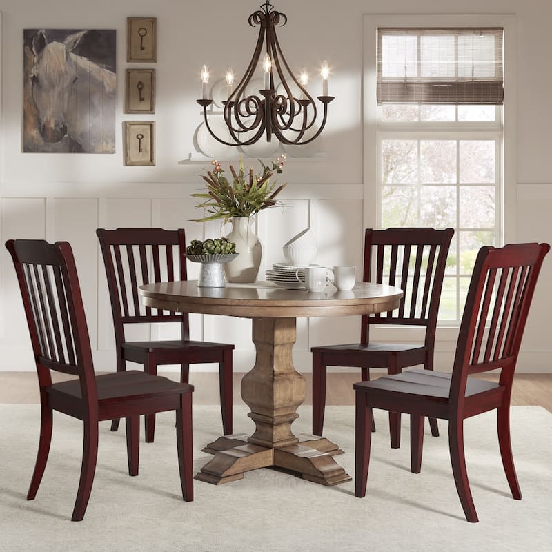 Eleanor Oak Round Solid Wood Top and Slat Back Chairs 5-piece Dining Set by iNSPIRE Q Classic