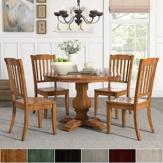 Eleanor Oak Round Solid Wood Top and Slat Back Chairs 5-piece Dining Set by iNSPIRE Q Classic