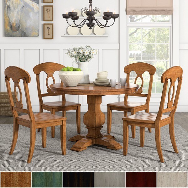 Eleanor Oak Round Soild Wood Top 5-Piece Dining Set - Napoleon Back by iNSPIRE Q Classic