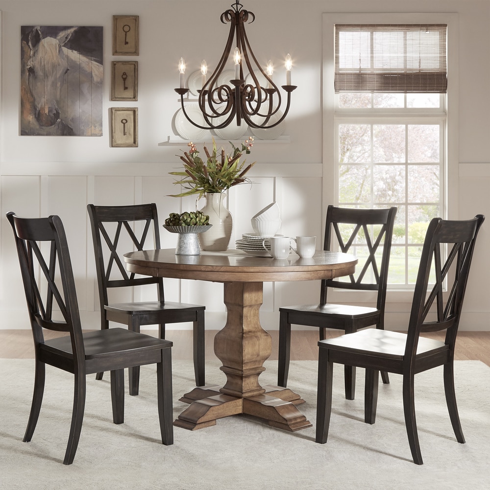 Eleanor Oak Round Solid Wood Top and X Back Chairs 5-piece Dining Set by iNSPIRE Q Classic