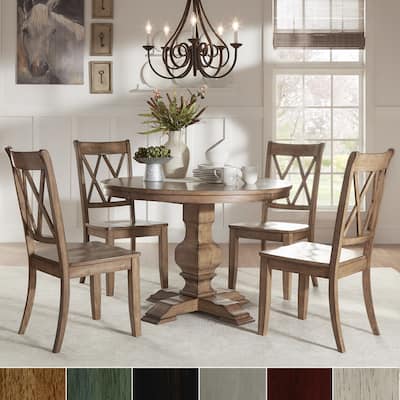 Eleanor Oak Round Solid Wood Top and X Back Chairs 5-piece Dining Set by iNSPIRE Q Classic