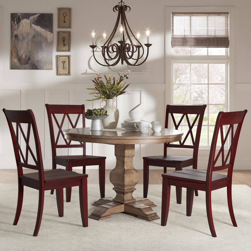 Eleanor Oak Round Solid Wood Top and X Back Chairs 5-piece Dining Set by iNSPIRE Q Classic