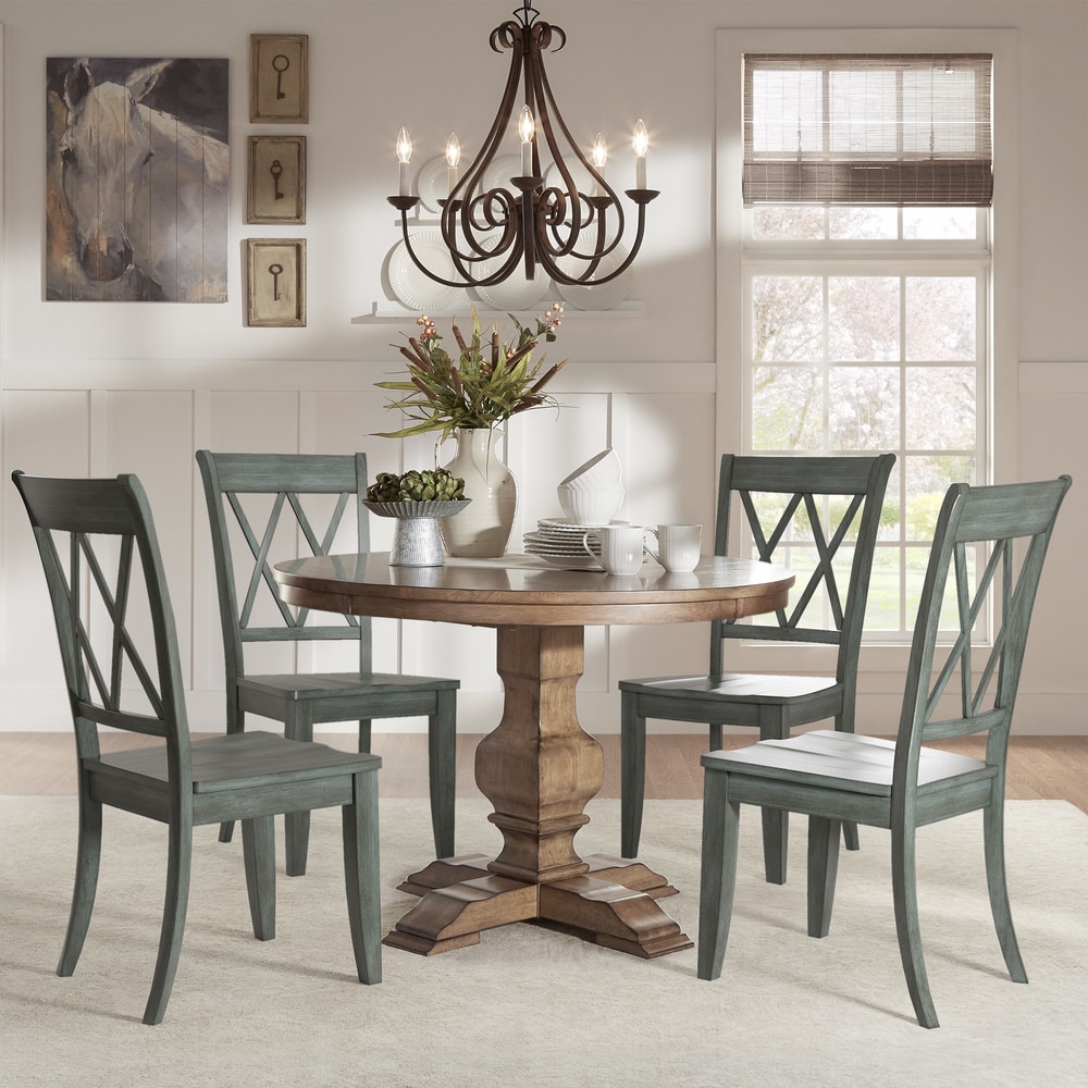 Eleanor Oak Round Solid Wood Top and X Back Chairs 5-piece Dining Set by iNSPIRE Q Classic