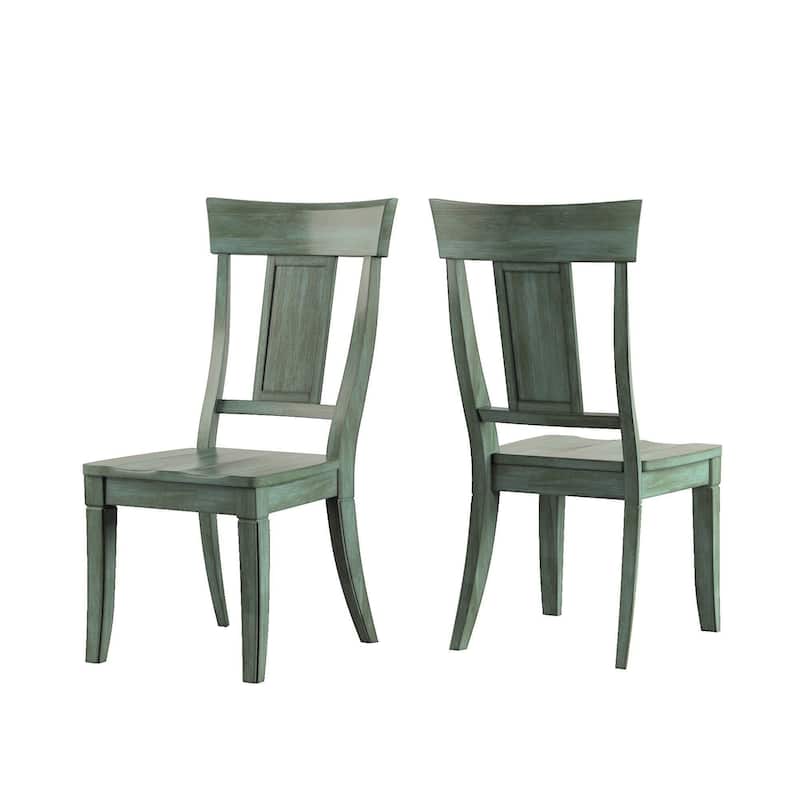 Eleanor Oak Round Solid Wood Table and Panel Back Chairs 5-piece Dining Set by iNSPIRE Q Classic - Oak Table - Antique Sage Green Chairs