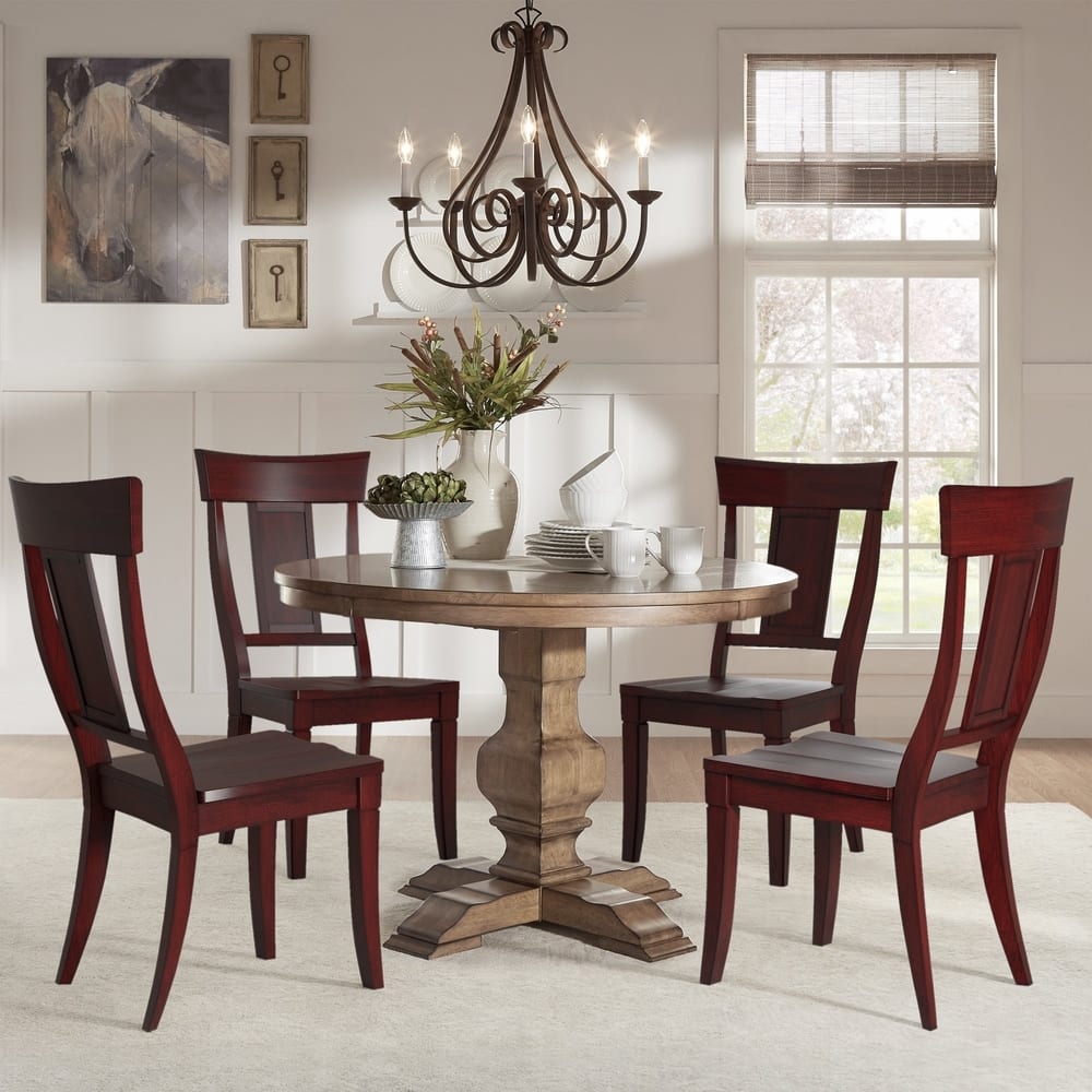 Eleanor Oak Round Solid Wood Table and Panel Back Chairs 5-piece Dining Set by iNSPIRE Q Classic