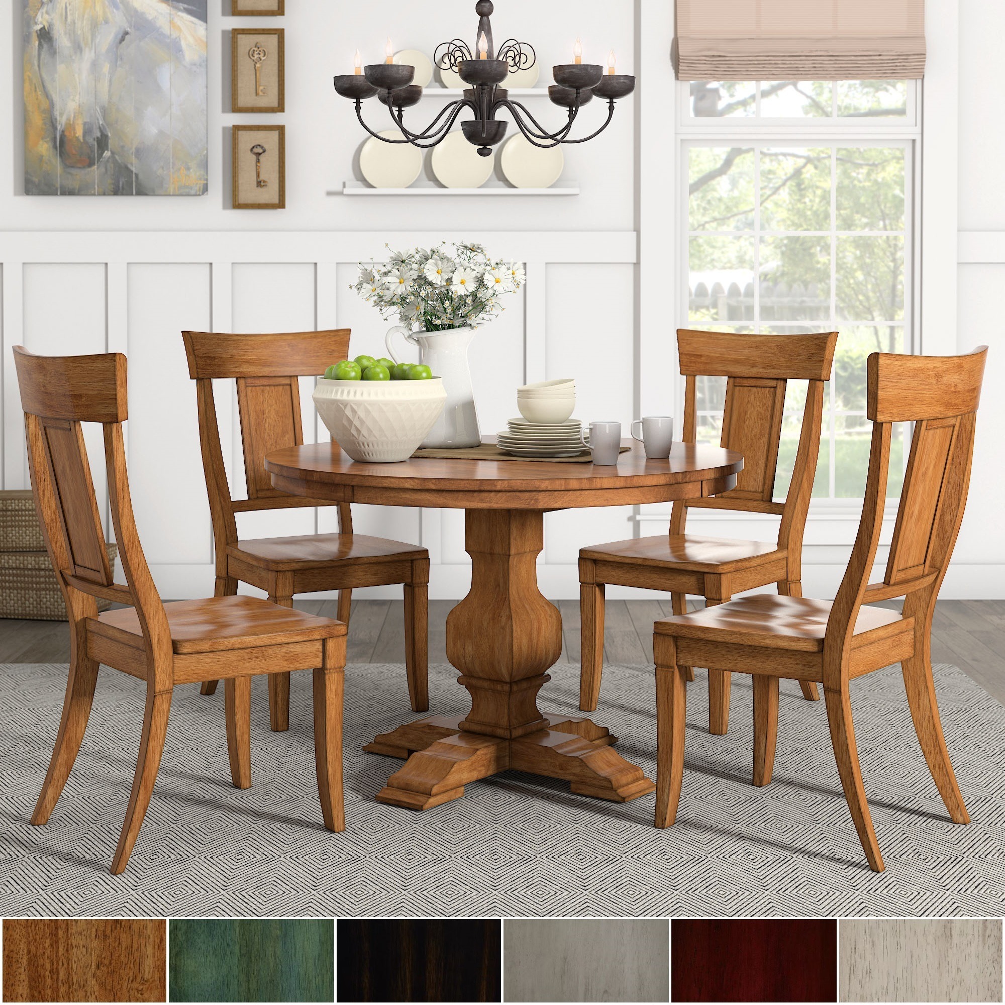 iNSPIRE Q Classic Eleanor Oak Round Solid Wood Table and Panel Back Chairs 5-piece Dining Set