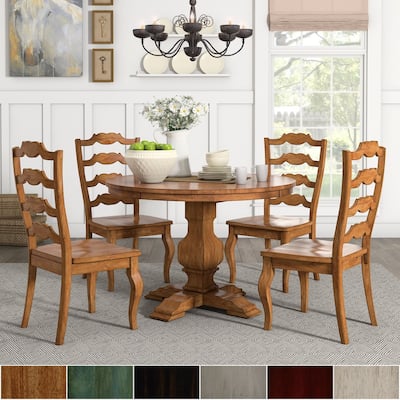 Eleanor Oak Round Solid Wood Top Ladder Back 5-piece Dining Set by iNSPIRE Q Classic