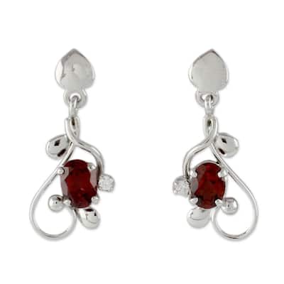 Handmade Pure Love Garnet Dangle Earrings (India) - 1L*0.5W