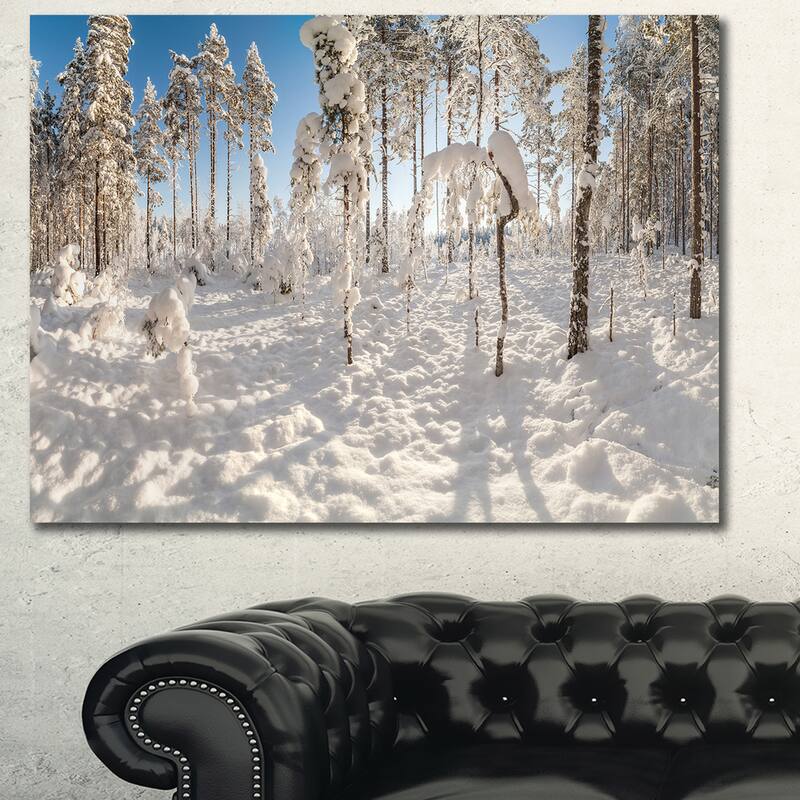 Designart "Winter Snow Covered Wood" Modern Landscpae Wall Art - Multi-color