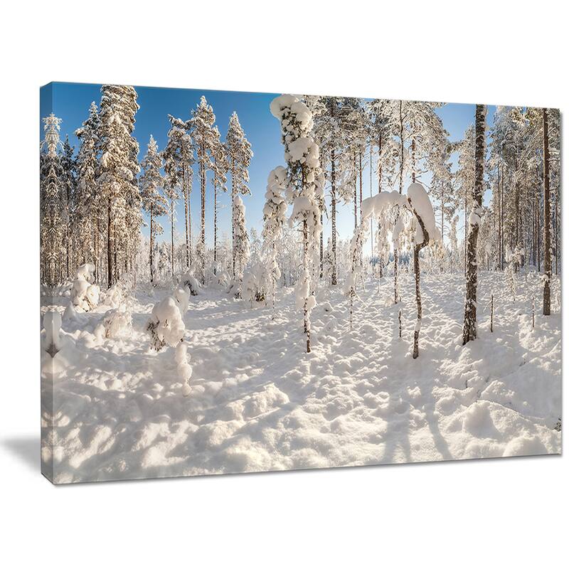Designart "Winter Snow Covered Wood" Modern Landscpae Wall Art - Multi-color