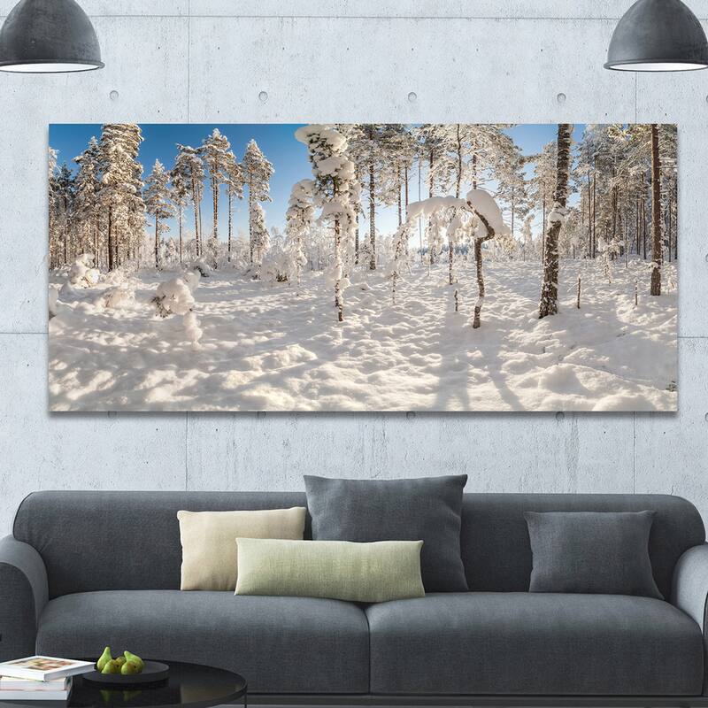 Designart "Winter Snow Covered Wood" Modern Landscpae Wall Art - Multi-color