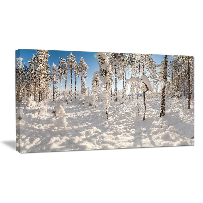 Designart "Winter Snow Covered Wood" Modern Landscpae Wall Art - Multi-color