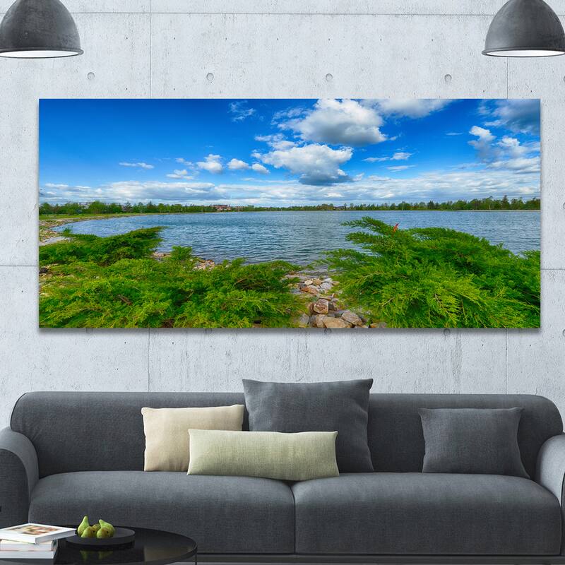 Designart "Landscape with Green and Waters" Landscape Canvas Wall Artwork Print