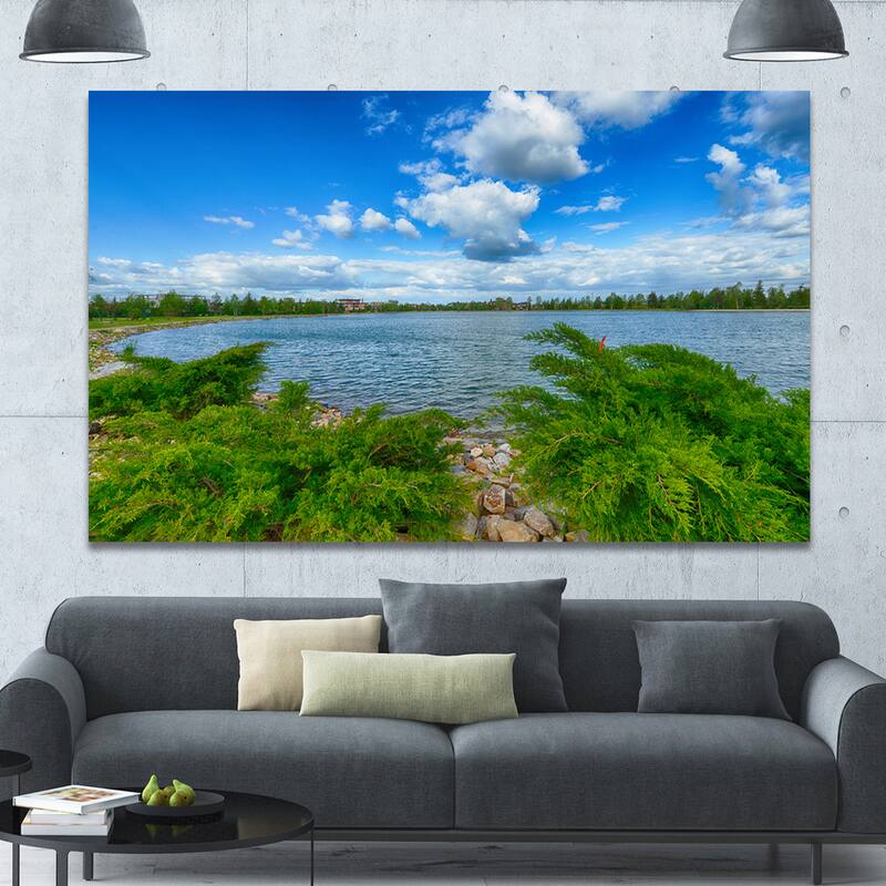 Designart "Landscape with Green and Waters" Landscape Canvas Wall Artwork Print