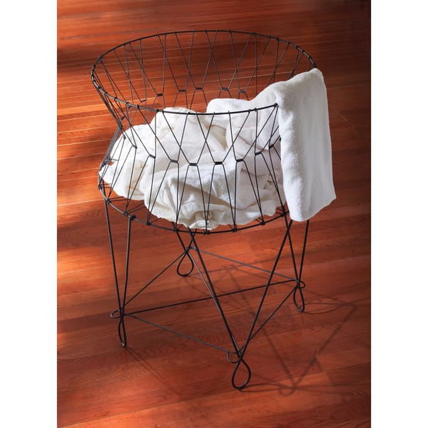 Shop Large Vintage Black Wire Laundry Basket Hamper Overstock