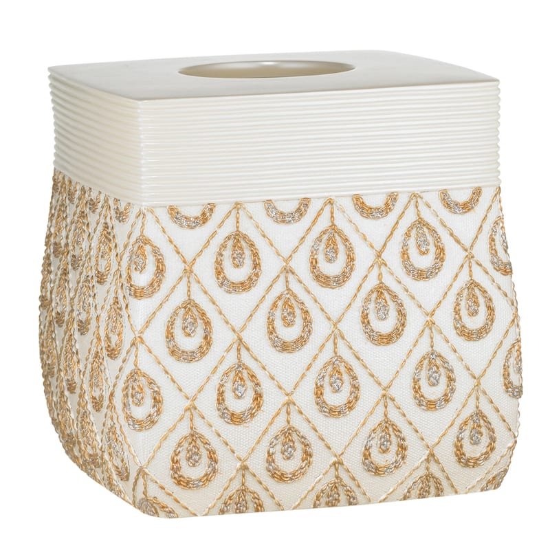 Seraphina 6 Piece Bath Accessory Set or Separates - Beige/Gold - Tissue Box Cover