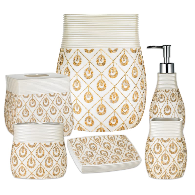 Seraphina 6 Piece Bath Accessory Set or Separates - Beige/Gold