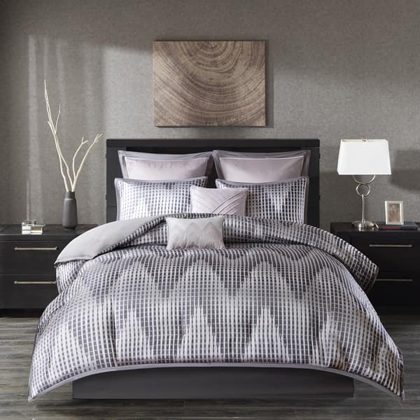 8pc Queen Essence Oversized Cotton Clipped Jacquard Comforter Set with Euro  Shams and Throw Pillows Bedding Set Gray - Madison Park