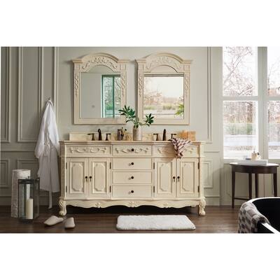 Naples 72-inch Galala Beige Marble Top Antique White Double Vanity