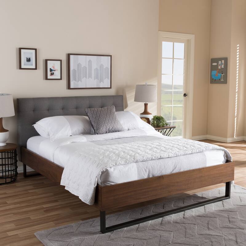 Industrial Mixed Material Platform Bed with Headboard by Baxton Studio