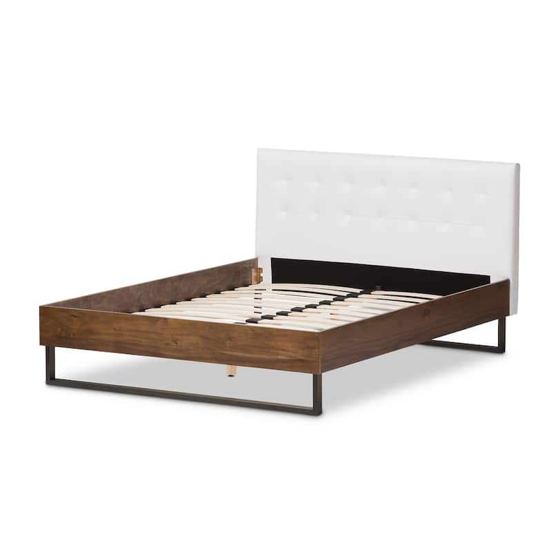 Industrial Mixed Material Platform Bed with Headboard by Baxton Studio - White - Queen