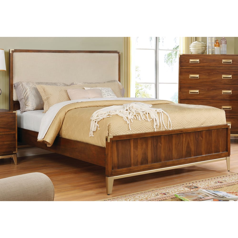Furniture of America Pon Rustic Fabric Padded Headboard Platform Bed