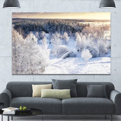 Designart "Beautiful Winter Panorama" Extra Large Landscape Canvas Art Print - Multi-color