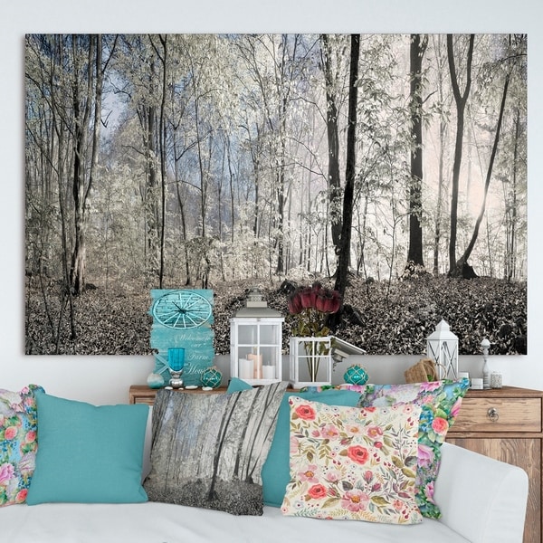 Designart 'Dark Morning in Forest Panorama' Landscape Large Canvas Art Print - Multi-color
