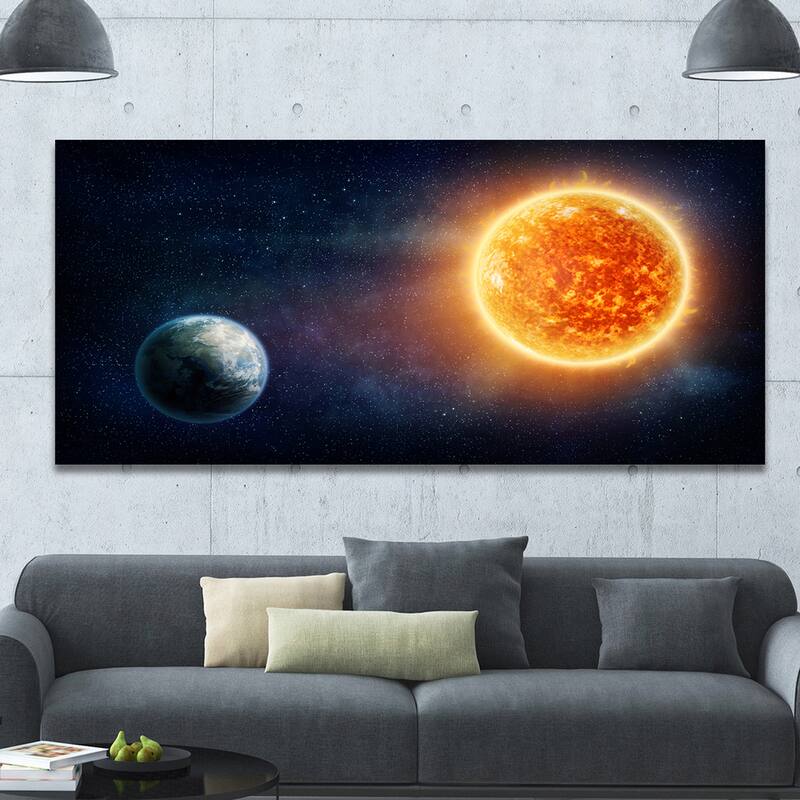 Design Canvas Art Print "Planet E Canvas Art Printh and Sun" Extra Large Landscape Canvas Art Print - Multi-color