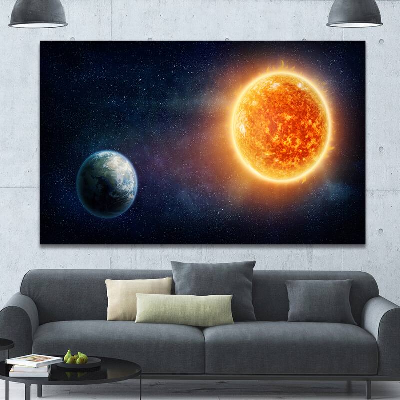 Design Canvas Art Print "Planet E Canvas Art Printh and Sun" Extra Large Landscape Canvas Art Print - Multi-color - 32 in. wide x 16 in. high