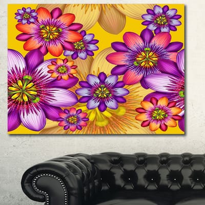 Designart "Passion Flowers Pattern" Modern Floral Large Canvas Art - Multi-color