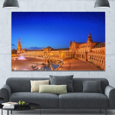 Designart "View of Spain Square at Sunset" Modern Cityscape Wall Art - Multi-color