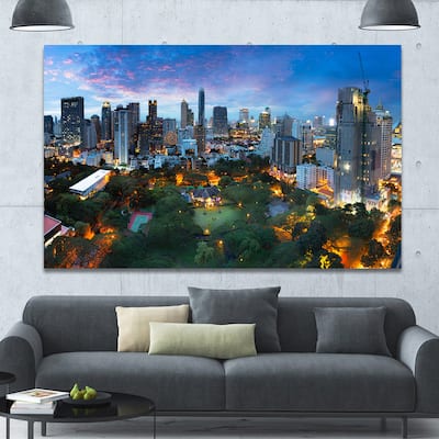 Designart "Bangkok City Skyline" Modern Cityscape Wall Art